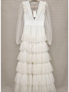 LoveShackFancy Françoise Gown White Size 00 NWT Tiered Tulle Max
